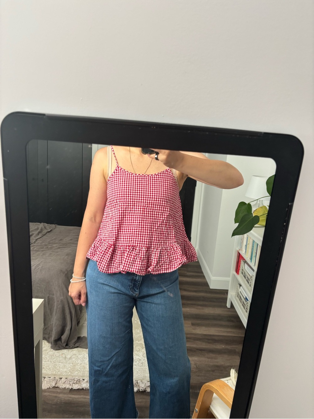 Caution To The Wind Red Gingham Ruffle-Hem Cami